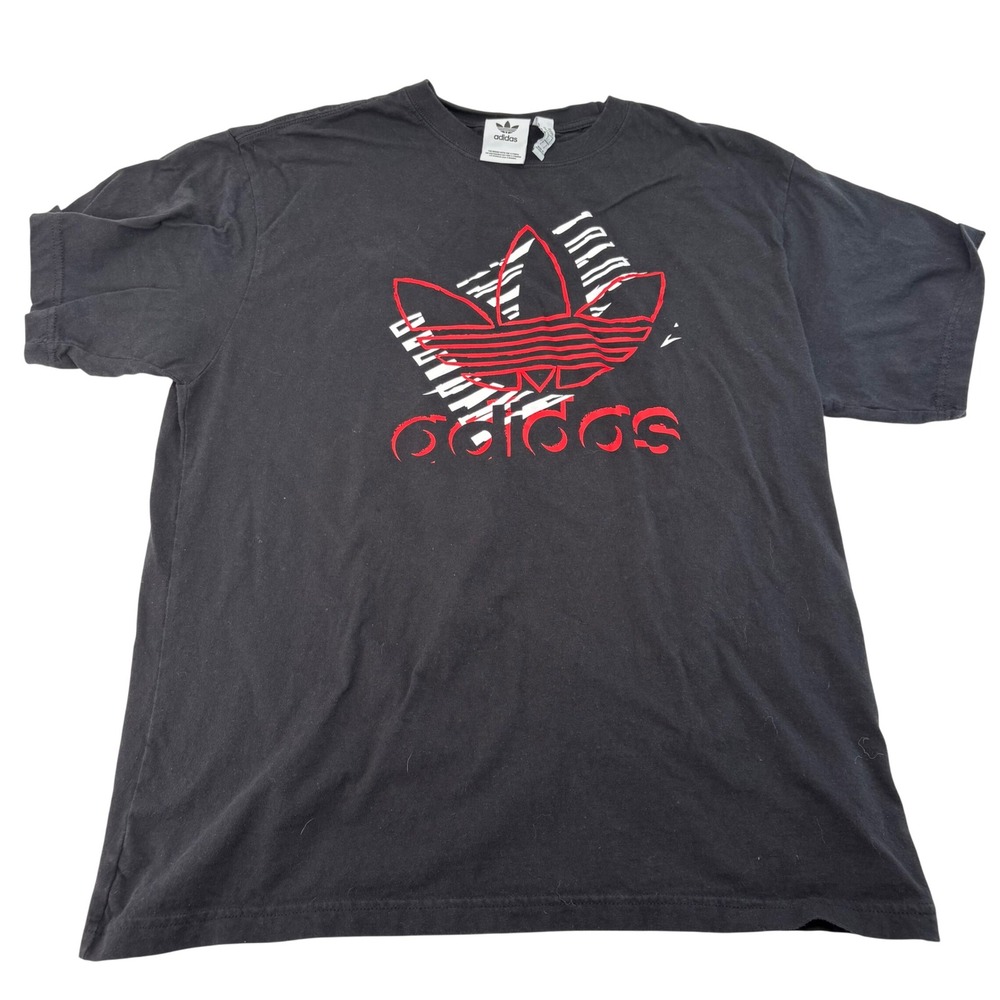 Adidas Mens Trefoil Graphic T-Shirt Black Red White Logo Cotton Large